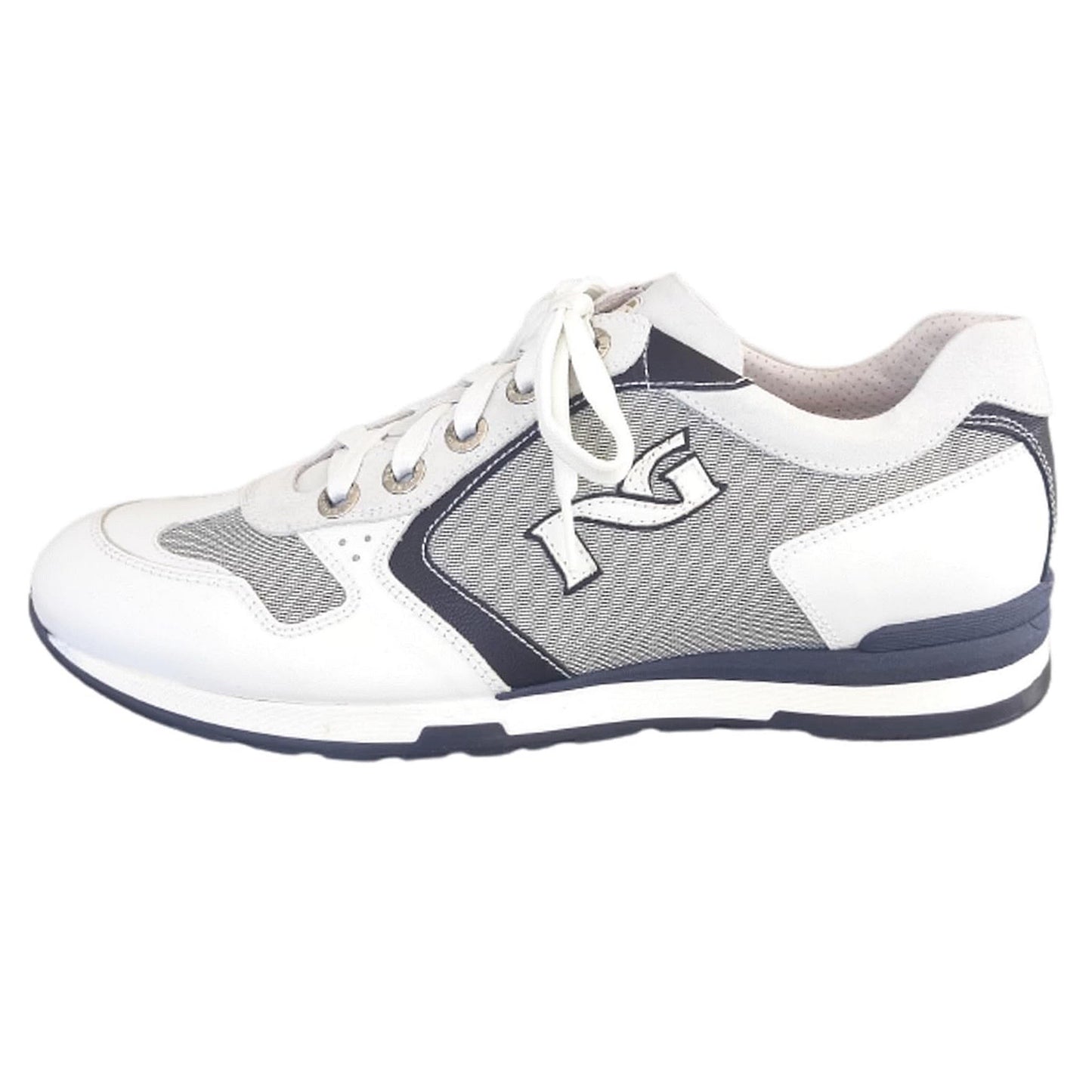 Sneakers Uomo NeroGiardini P008025 Vera Pelle Bianco Blu - 44 EU