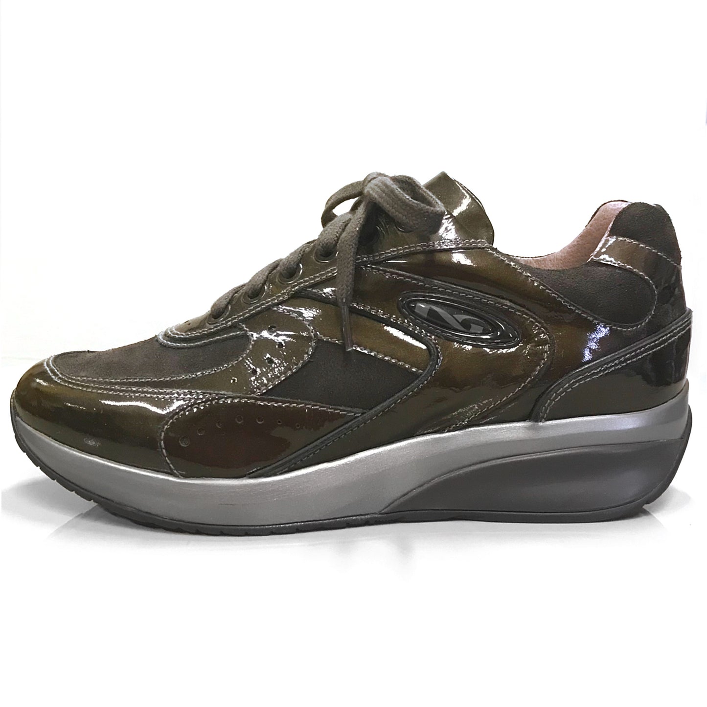 Sneakers stringata Donna NeroGiardini A207732D Zeppa 3 cm, Vernice Grafite e Vera Pelle di Camoscio Antracite - Numero 38 (EU)