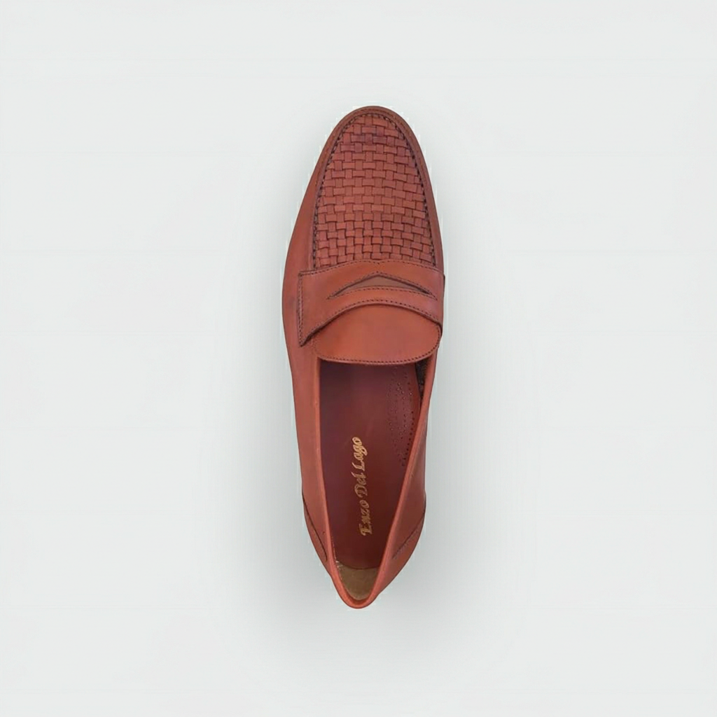 Mocassini Uomo Enzo del Lago Vera Pelle Nappa Marrone Fondo Cuoio - 45 EU
