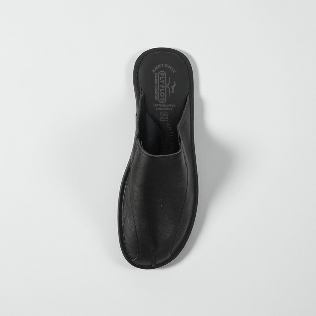Fly Flot 13020, Ciabatte Pantofole Chiuse in Vera Pelle, Nero