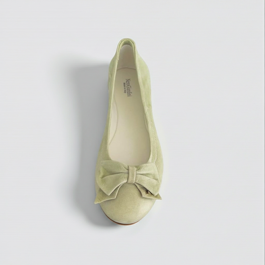 Ballerine Pistacchio NeroGiardini P409831D Vera Pelle Scamosciata con fiocco