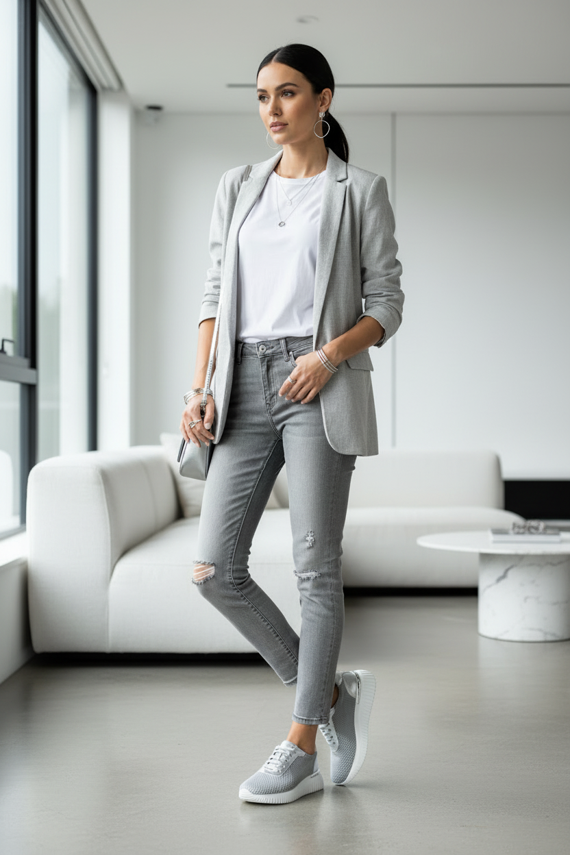 Sneakers Cinzia Soft Iv16553 Donna Grigio Argento Tessuto Elasticizzato, con Plantare estraibile, Platform Bianco