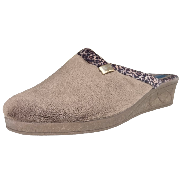 Cinzia Soft, IEA3506, Ciabatte Pantofole Donna in Velour Beige con Bordo Leopardato, Comfort