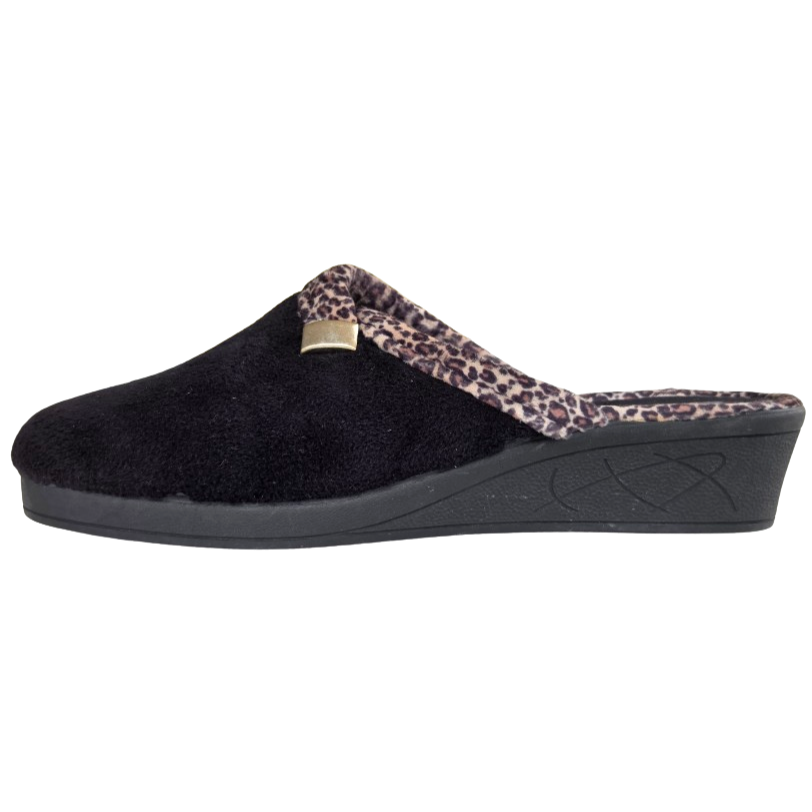 Cinzia Soft, IEA3506, Ciabatte Pantofole Donna in Velour Nero con Bordo Leopardato, Comfort