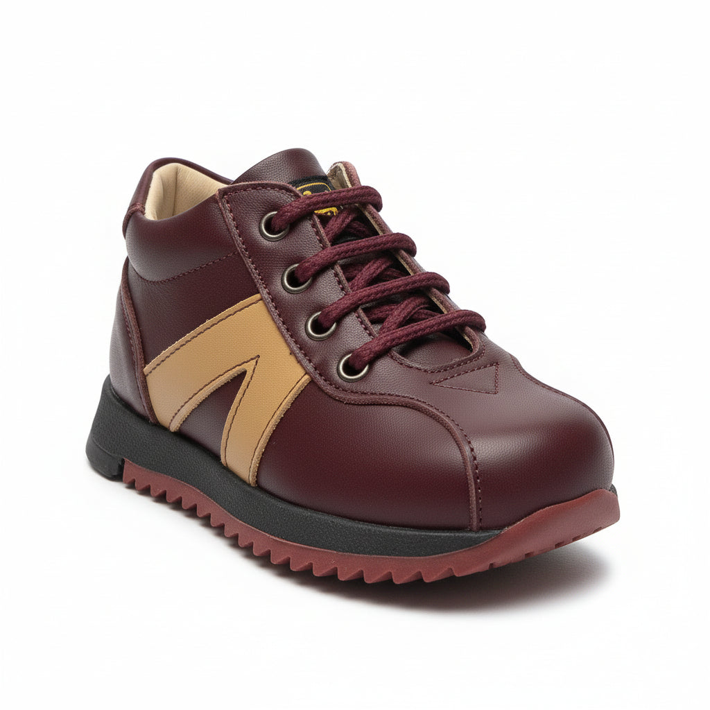 Scarpe Bambini, Bordeaux e Beige, Vera Pelle, Safari Kid's, Z1184, 22 EU