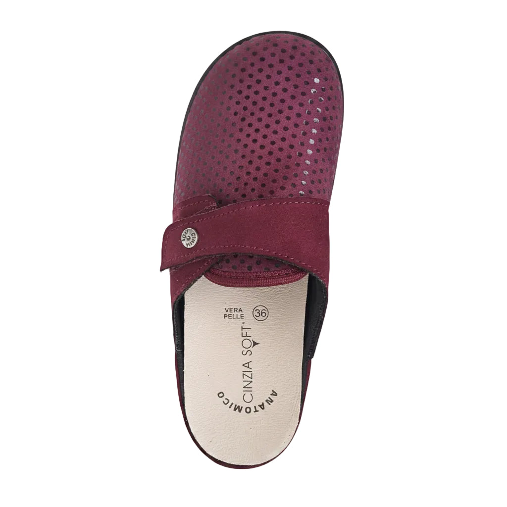 Pantofole Cinzia Soft Bordeaux Paillettes Chiusura a Strappo