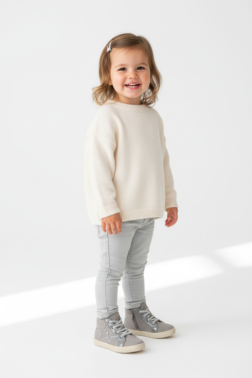 Nero Giardini Scarpe da bambina, Grigio Fumo, Vera Pelle, Stella Glitter - 25 EU