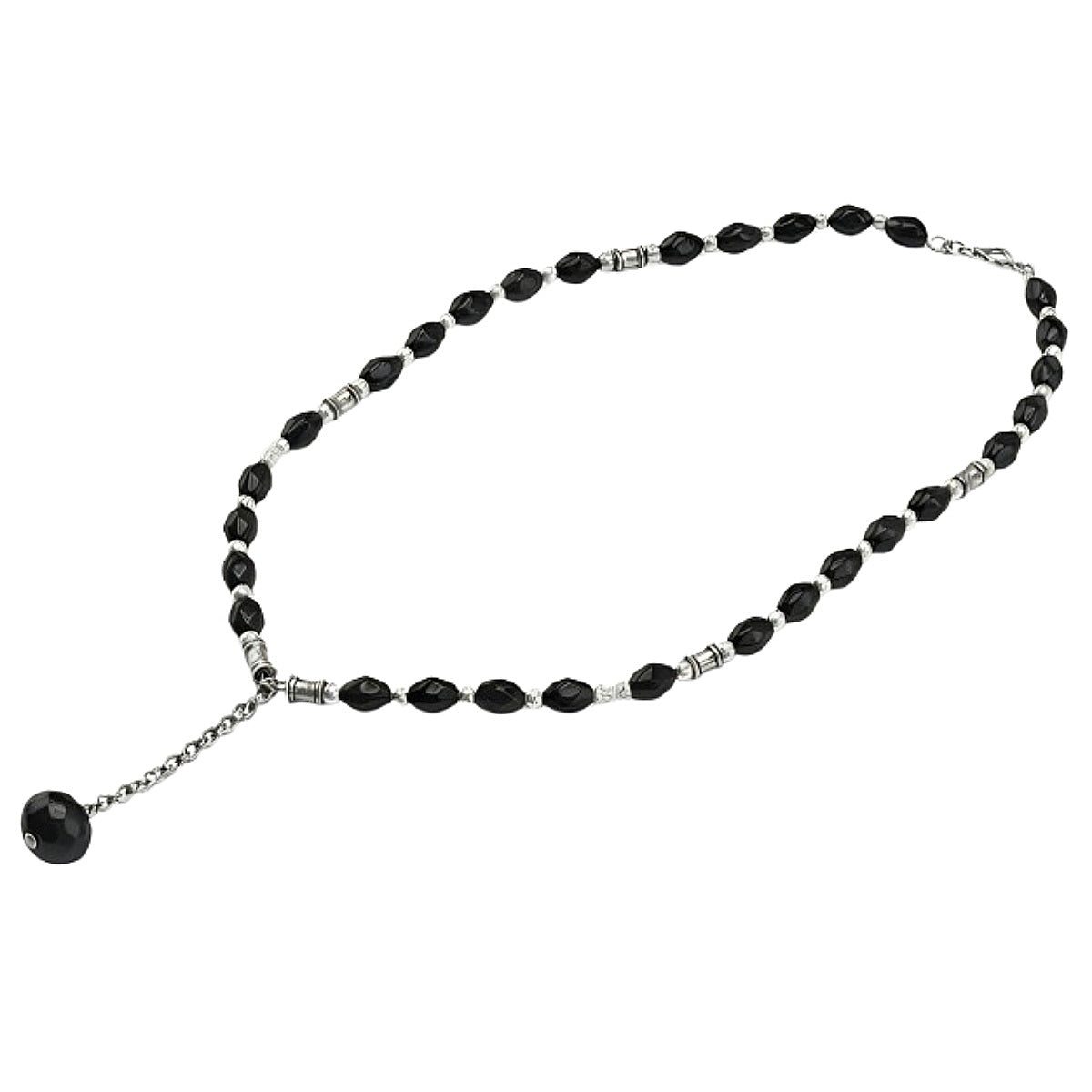 Flama Collana Donna con Pietre Nere ottagonali, Ciondolo Sfaccettato, Dettagli Argento