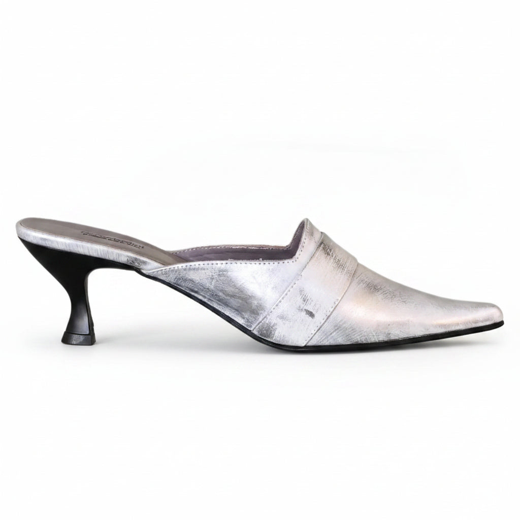 Sabot Donna Nero Giardini in Vera Pelle – Argento