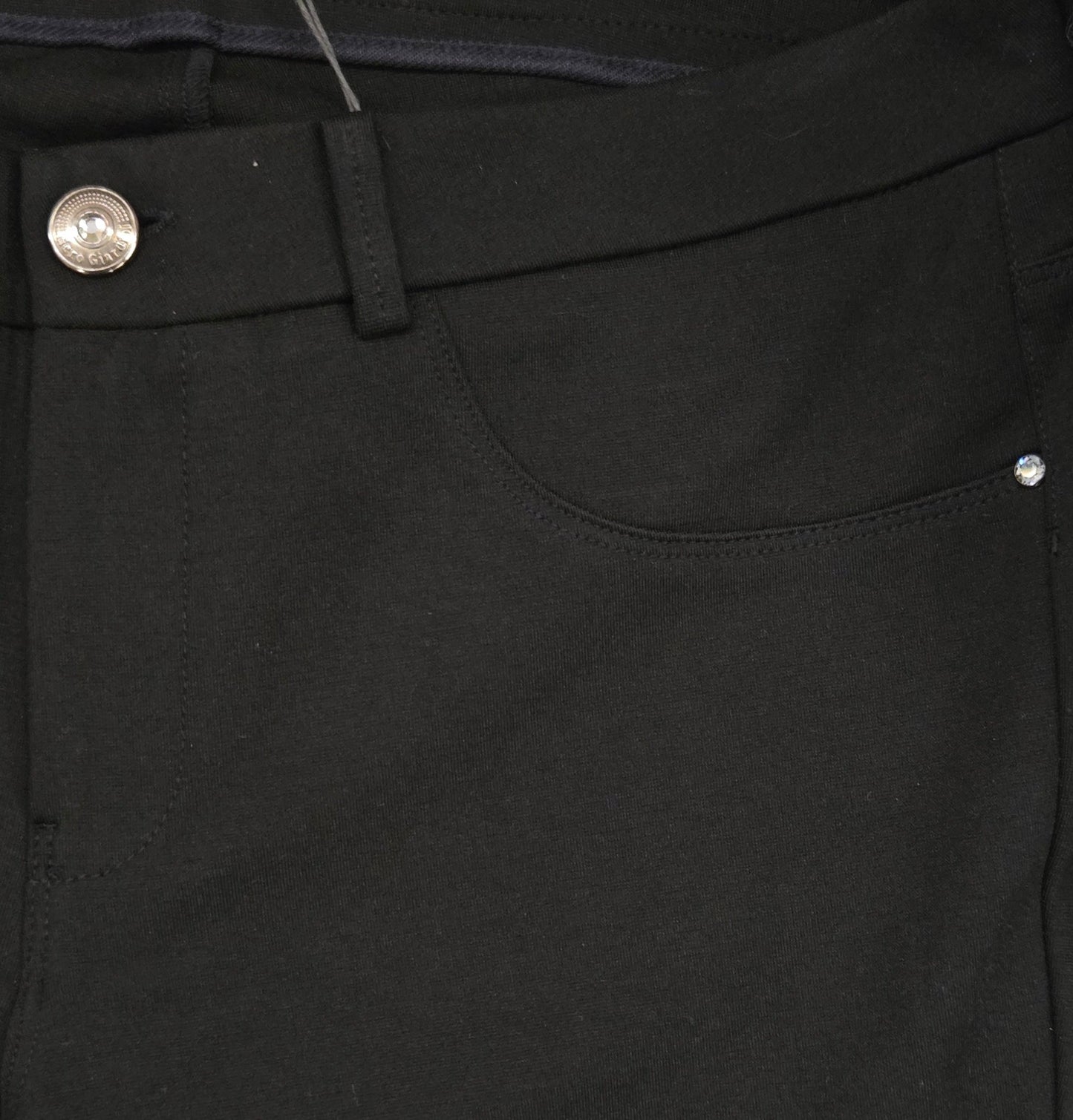 Pantaloni elasticizzati da donna, Nero Giardini, Nero, punto milano, con bottone gioiello e zip