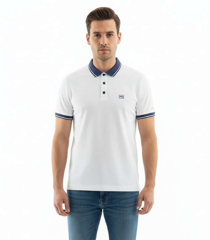 T-Shirt Polo Uomo Nero Giardini, Bianco e Blu, Cotone, P571906U
