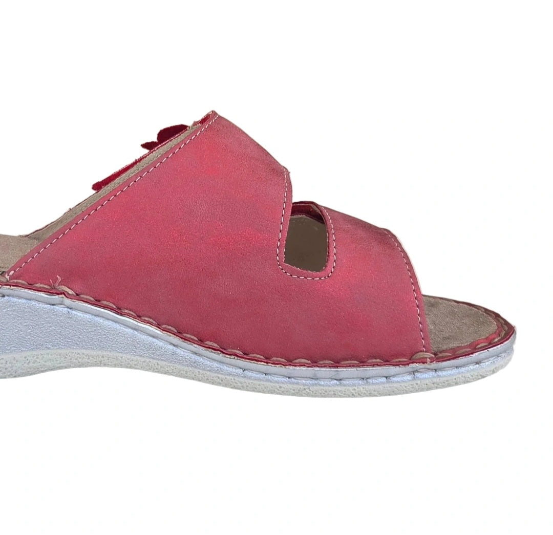 Ciabatte Donna Cinzia Soft Rosse con Fiore – Vera Pelle, Plantare Estraibile, Doppio Strappo