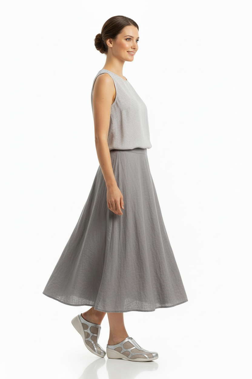 Sabot Nero Giardini, Vera Pelle Argento Specchiato, Tela Beige con riflessi argento