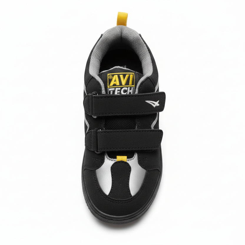 Sneakers Bambini, Avi Tech, Nero, Dettagli Gialli, Vera Pelle, Doppio Strappo, 32 EU