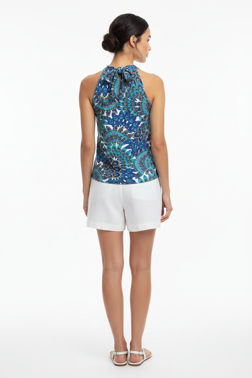 Blusa Estiva Donna Nero Giardini, Blu, Azzurro, Verde Acqua, Fantasia