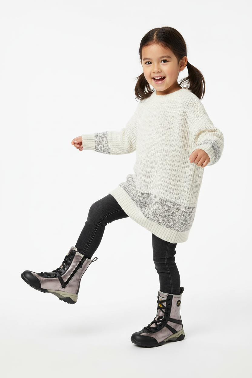 Stivaletti Lulù, Bambina e Ragazzina, Grigio Laminato e Nero, Zip, Vera Pelle