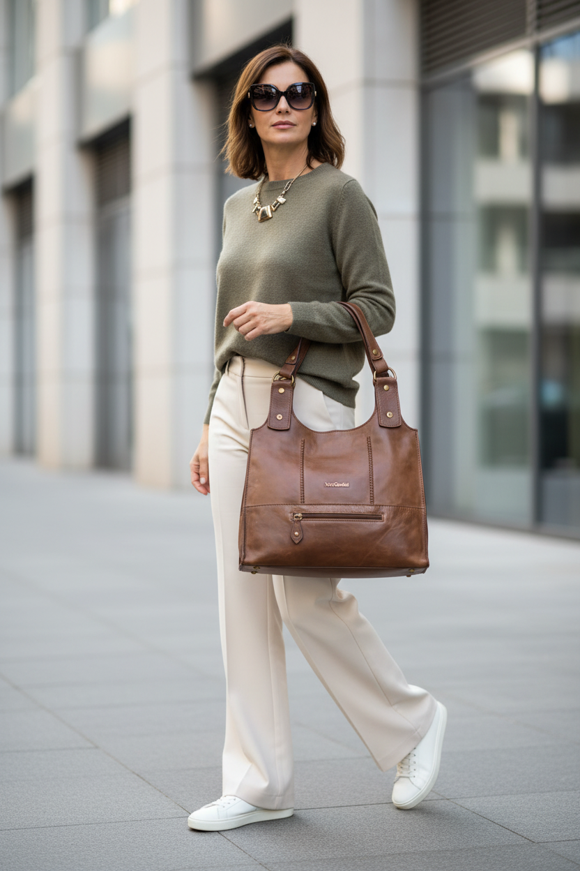 Borsa Nero Giardini a Spalla e a Tracolla, Donna, Vera Pelle, Effetto Graffio, Marrone