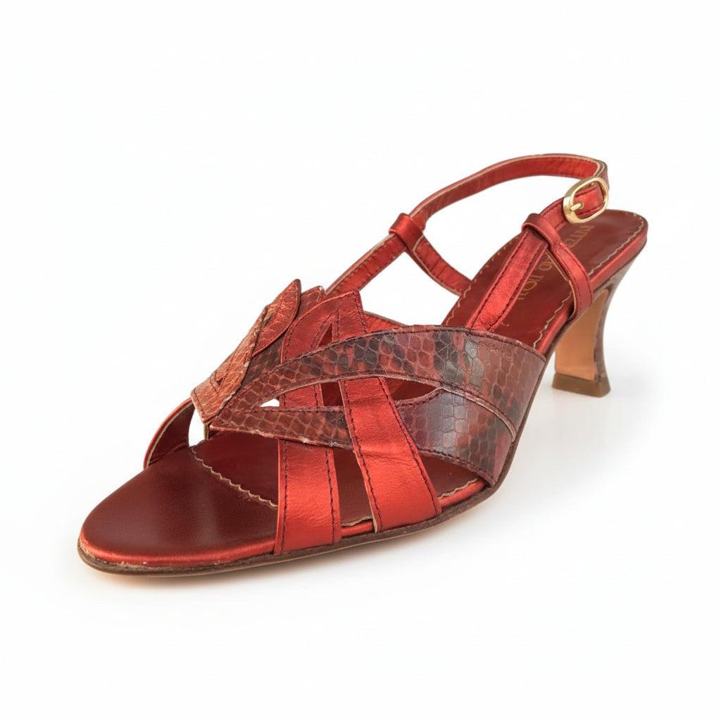 Sandali Donna, Vittorio Ercoli, 5209, Vera Pelle Laminata Rosso Rame, Tacco 6 cm