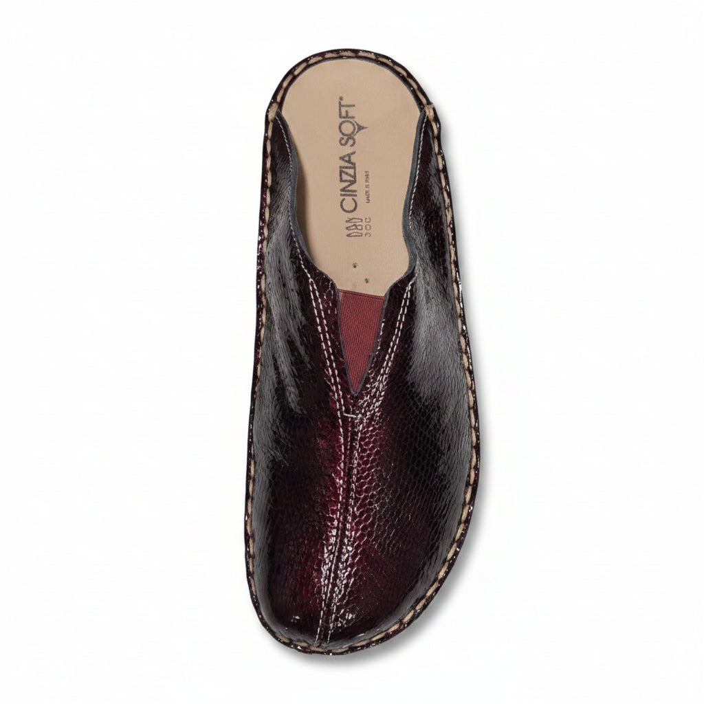 Pantofole Cinzia Soft Donna Vera Pelle Bordeaux Stampa Cocco Lucida, IM2011SD