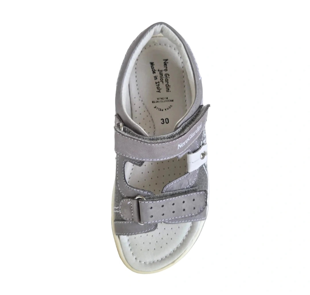 Sandali Bambino Nero Giardini Junior in Vera Pelle e Tela – Grigio e Bianco Taglia 30