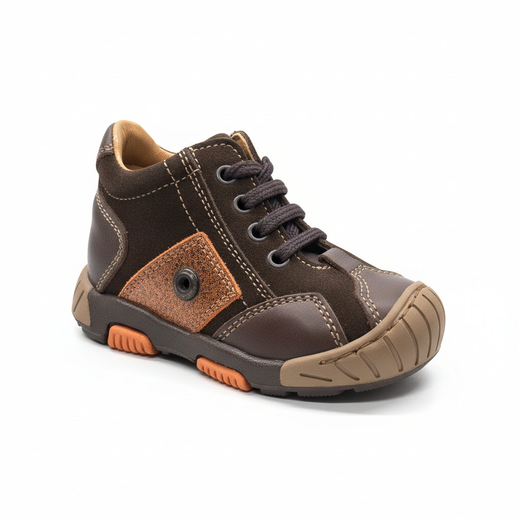 Scarpe da bambino, Cricket, 19 EU - 354 Marrone Testa di Moro e Arancione, Vera Pelle Scamosciata