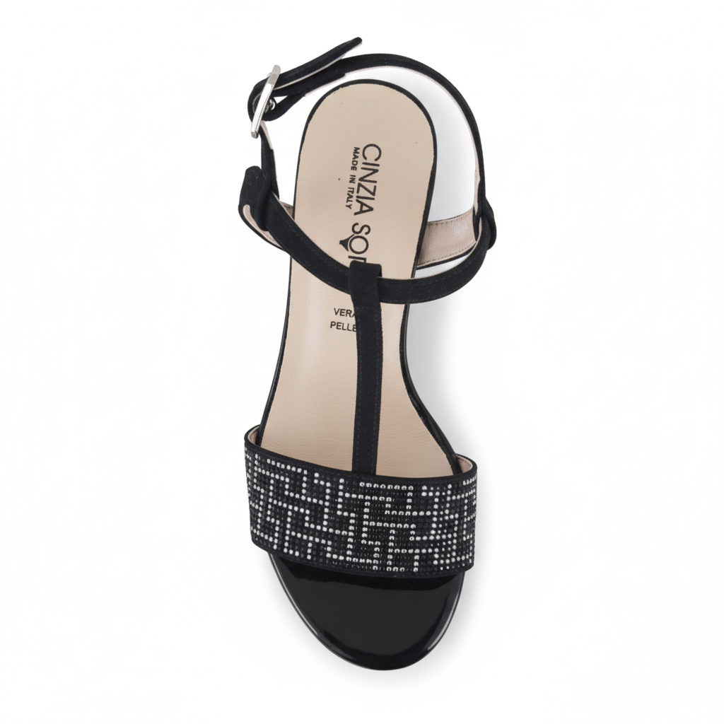Sandali Cinzia Soft, 68079, Vera Pelle Nero, Strass