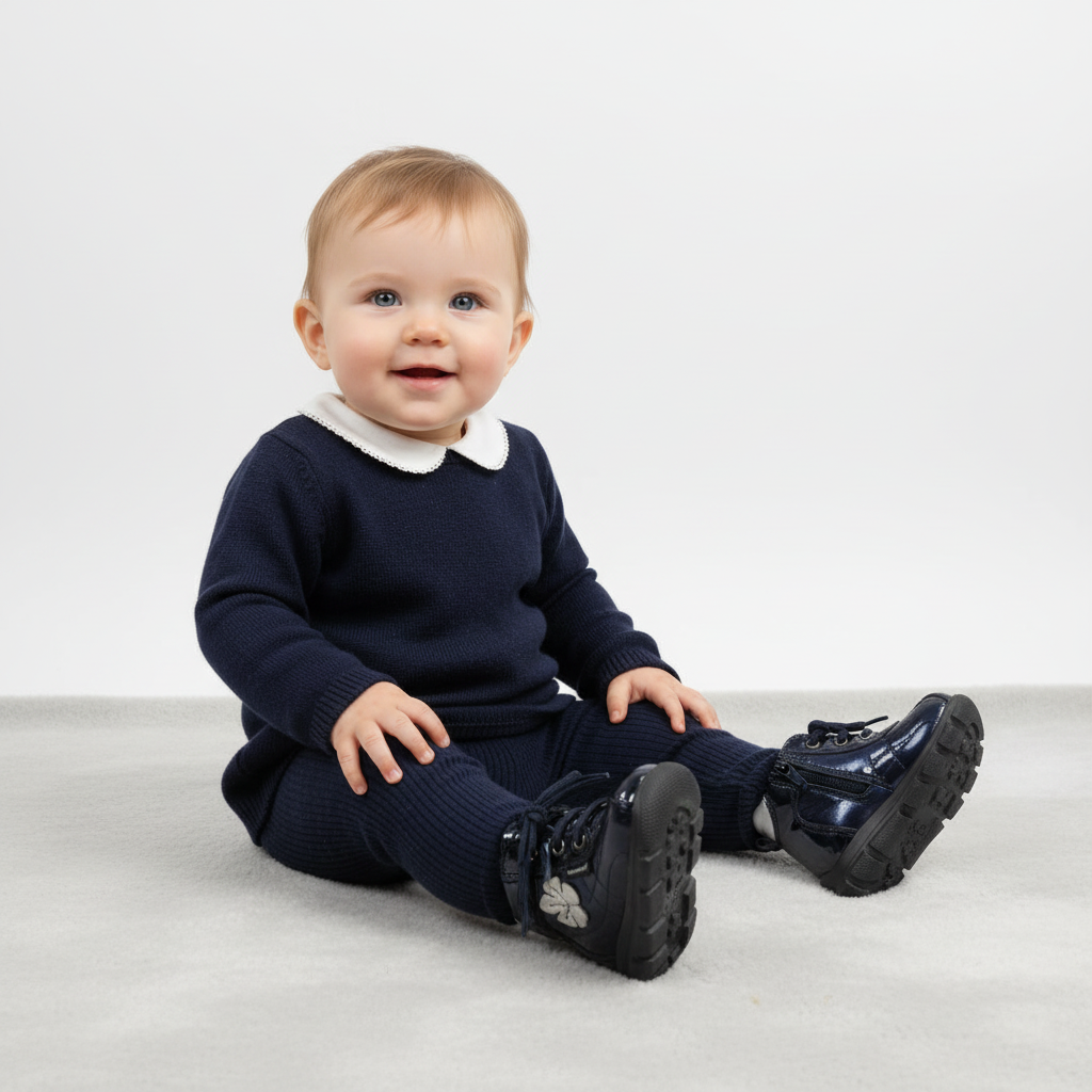 Scarpe da bambina, Blu, Vera Pelle laminata, Fiore Argento, 709 Safari Kid's, - 19 EU
