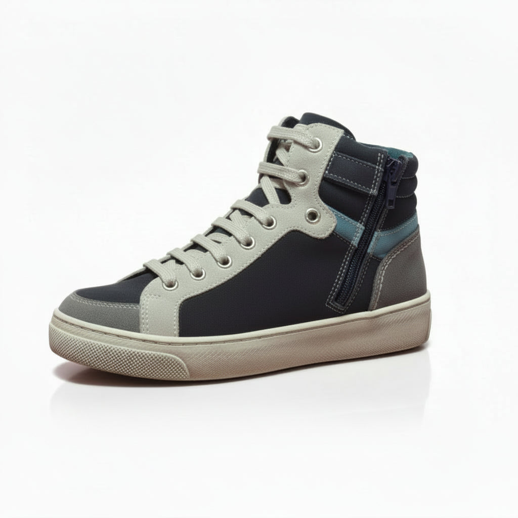 Sneakers Ragazzino, Nero Giardini, A433350M, Vera Pelle, Velour, Grigio, Blu, Fumo