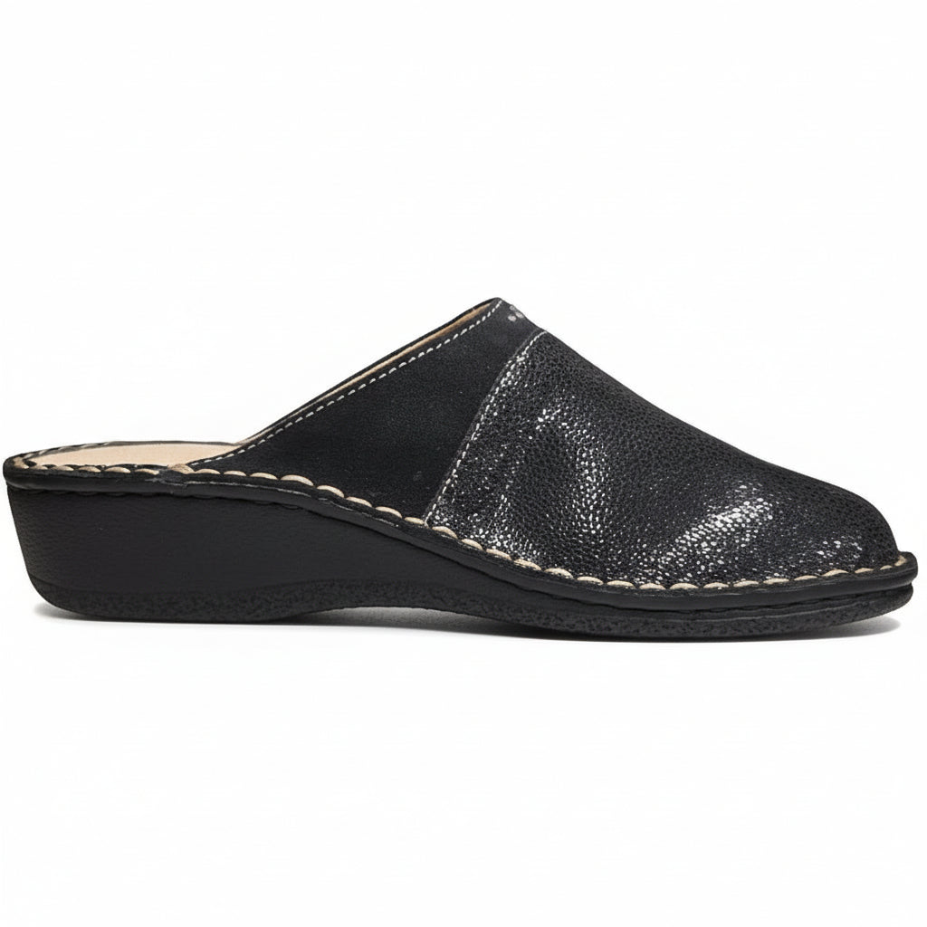 Cinzia Soft Pantofole Ciabatte Donna con Strass, Blu Navy, Vera Pelle, IM24088SD