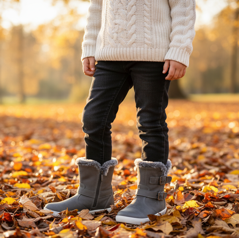 Stivali Chukka Bambina, NeroGiardini, Vera Pelle, con Bordo in Pelliccia e Zip, Comfort e Calore per Inverno, Grigio Antracite