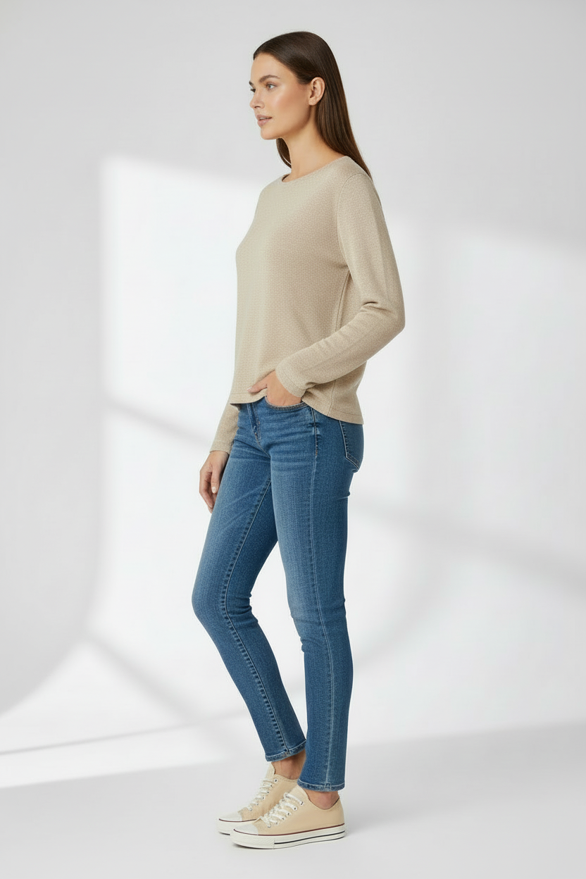 NeroGiardini Maglia Donna in Viscosa con Lurex Argento, Beige, Manica Lunga, P660230D, Taglia 46 EU