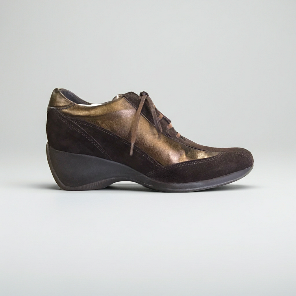 Scarpa stringata con Zeppa Donna Freemood 28857111 in Vera Pelle e Pelle Scamosciata, Colore Marrone Testa di Moro e Ruggine, Lacci
