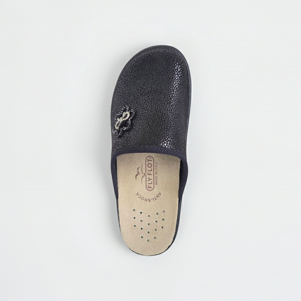 Fly Flot 35959 Ciabatte Pantofole Donna, Ciabatte Chiuse con Plantare Estraibile in Vera Pelle, Nero