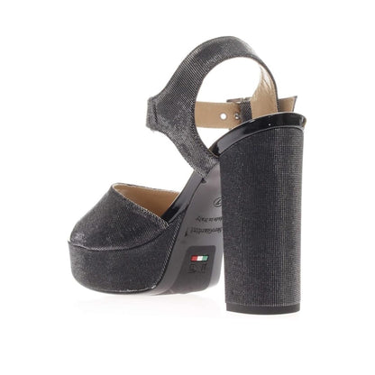 Sandali Glitter NeroGiardini P717861DE in Vera Pelle Tacco a blocco con plateau