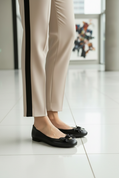 NeroGiardini Ballerine in Vera Pelle Nappa Nero con Fiocco
