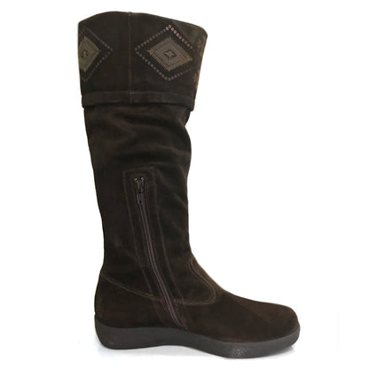 Stivali morbidi Donna NeroGiardini 00992 Vera Pelle Scamosciata, Fondo basso Gomma, Ricamo, Cerniera Zip - Color Marrone Testa di Moro