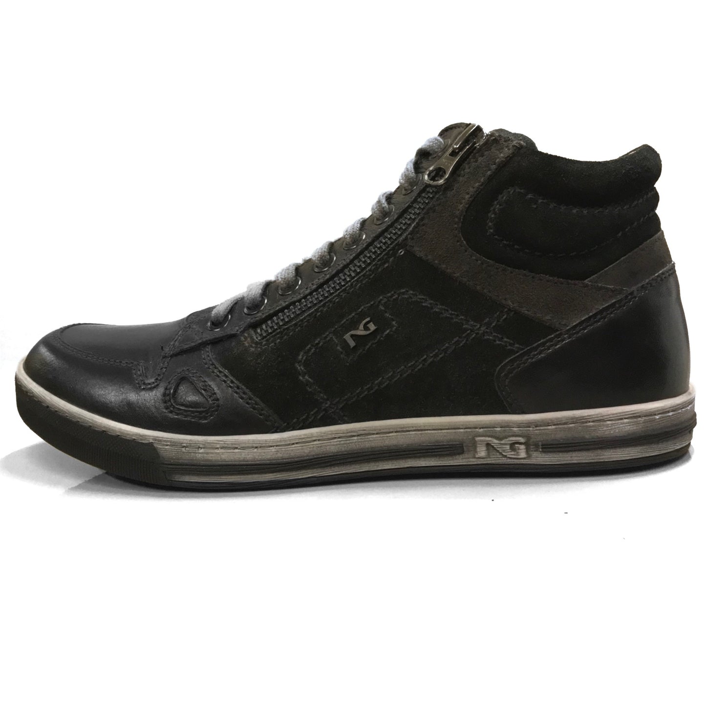 Sneakers stringate Uomo NeroGiardini A503660U Vera Pelle Scamosciata, con zip e lacci, Nero e asfalto, fondo effetto sporco - Numero 40