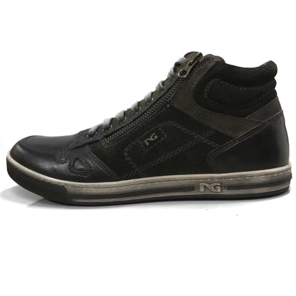 Sneakers stringate Uomo NeroGiardini A503660U Vera Pelle Scamosciata, con zip e lacci, Nero e asfalto, fondo effetto sporco - Numero 40