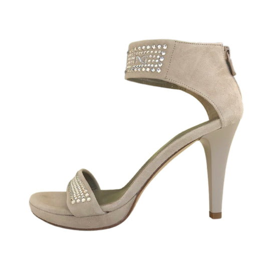 Sandali Donna NeroGiardini P207571DE Vera Pelle Scamosciata Beige con strass