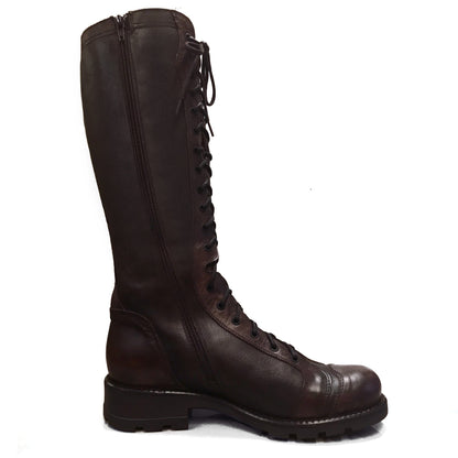 Stivali Anfibi Donna NeroGiardini Stivale 00460 Vera Pelle, Fondo Gomma, Cerniera Zip, Lacci, Marrone Testa di Moro - Numero 39 ( EU)