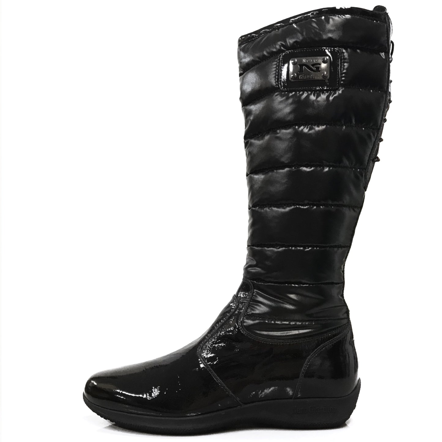 Stivali bassi donna NeroGiardini A900107 Vera Pelle in Vernice, Imbottitura Piumino, Zip e Lacci, Nero - Numero 38