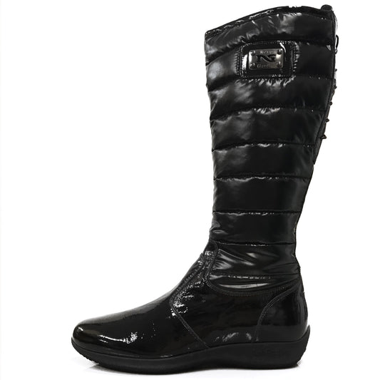 Stivali bassi donna NeroGiardini A900107 Vera Pelle in Vernice, Imbottitura Piumino, Zip e Lacci, Nero - Numero 38