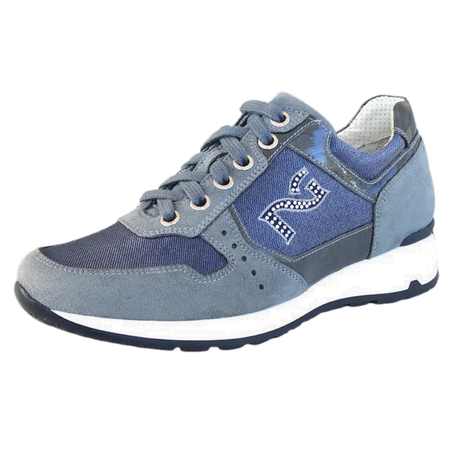 Sneakers Donna NeroGiardini P308390D Vera Pelle e Tessuto Denim Blu Avio