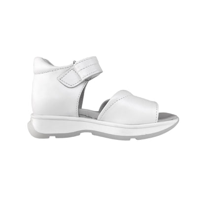 Sandali da Bambina Safari Kid’s in Vera Pelle, Bianco Perlato, Suola in Gomma Antiscivolo, Chiusura a Strappo, 24 EU