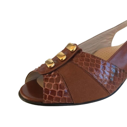 Sandali Donna Confort 1556 tacco 4 cm, Vera Pelle, Cuoio