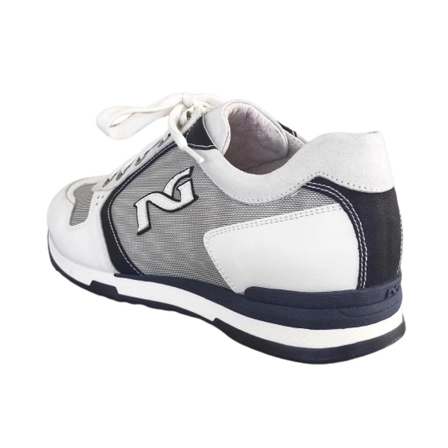 Sneakers Uomo NeroGiardini P008025 Vera Pelle Bianco Blu - 44 EU