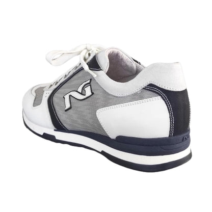 Sneakers Uomo NeroGiardini P008025 Vera Pelle Bianco Blu - 44 EU
