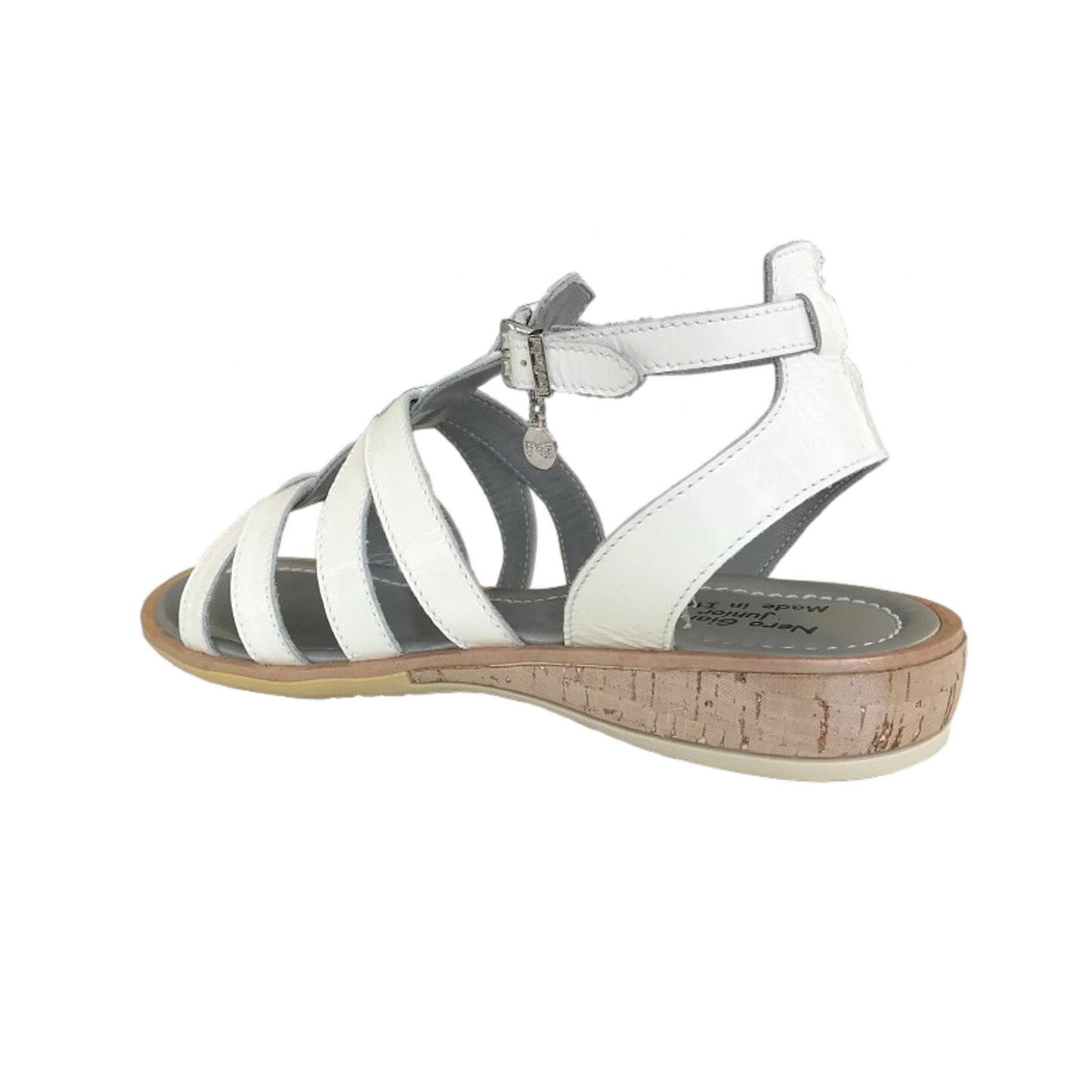 Sandali Ragazza e Donna, Vera Pelle, Bianco, fasce incrociate, Cinturino, Fibbia, Charm Decorativo