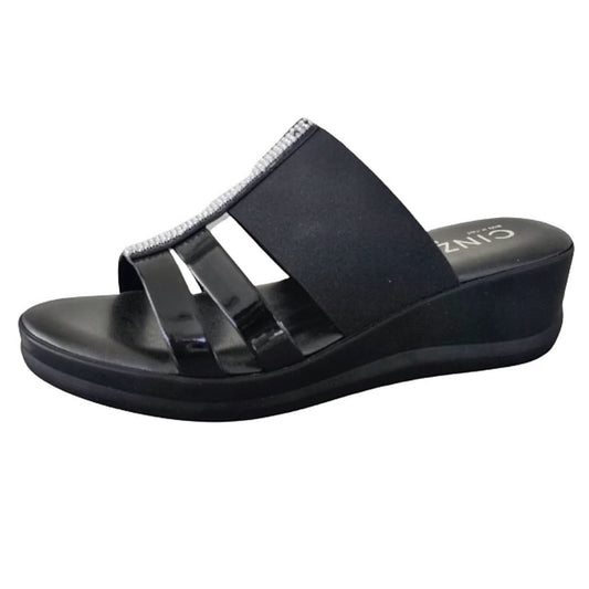 Ciabatte con zeppa Donna CinziaSoft 3265 Fascia elasticizzata Nero con strass argento