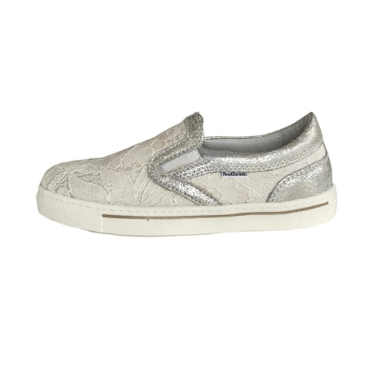 Scarpe Bambina Slip-on NeroGiardini P732181F Pizzo Avorio Vera Pelle Argento